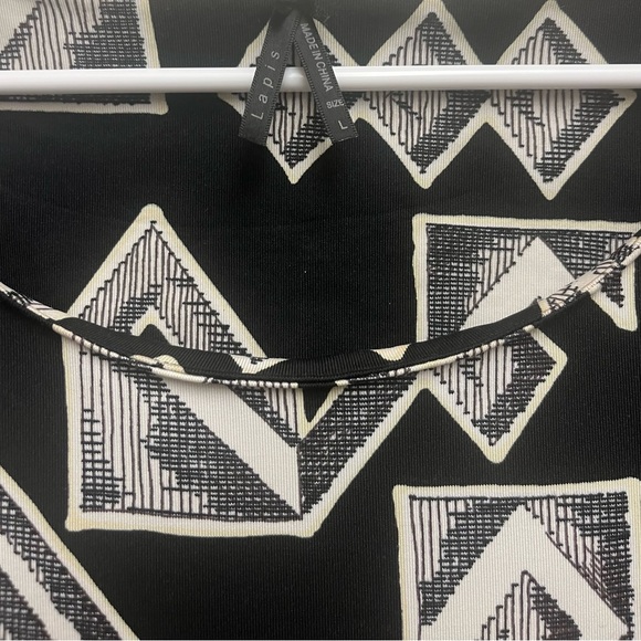 Lapis Black White Geometric Dress Bubble Banded Hem Polyester Stretch Size Large - Picture 2 of 3